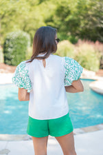 THML white green embroidered top