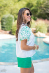 THML white green embroidered top