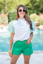 THML white green embroidered top