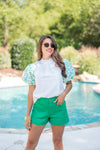 green twill denim shorts