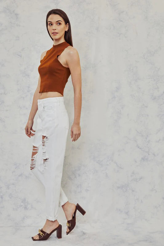 Kan Can white denim distressed jeans