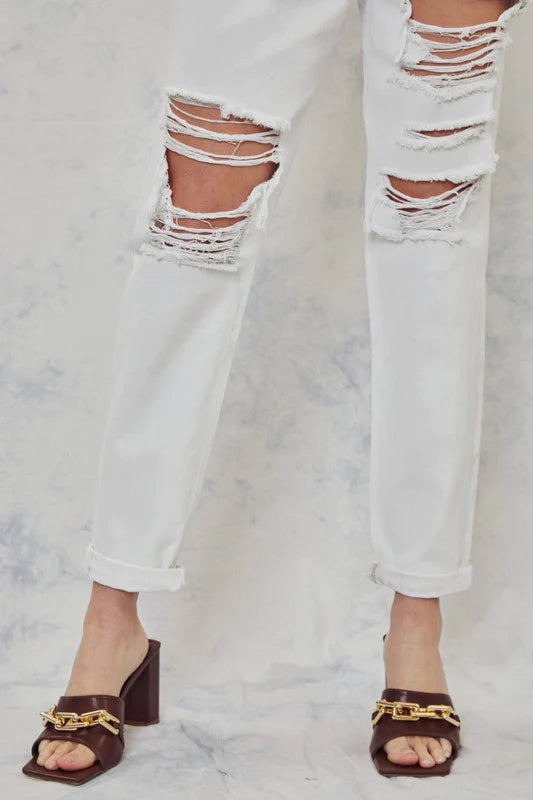 Kan Can white denim distressed jeans