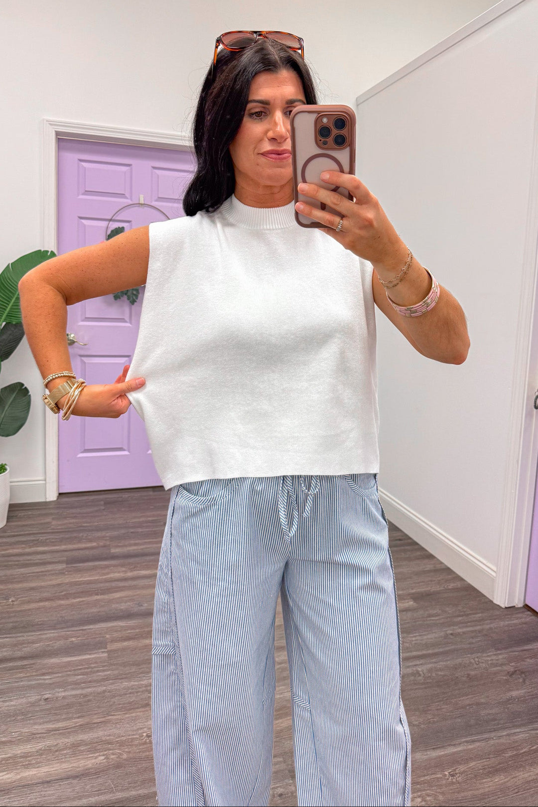 elevated basic white knit sleeveless top