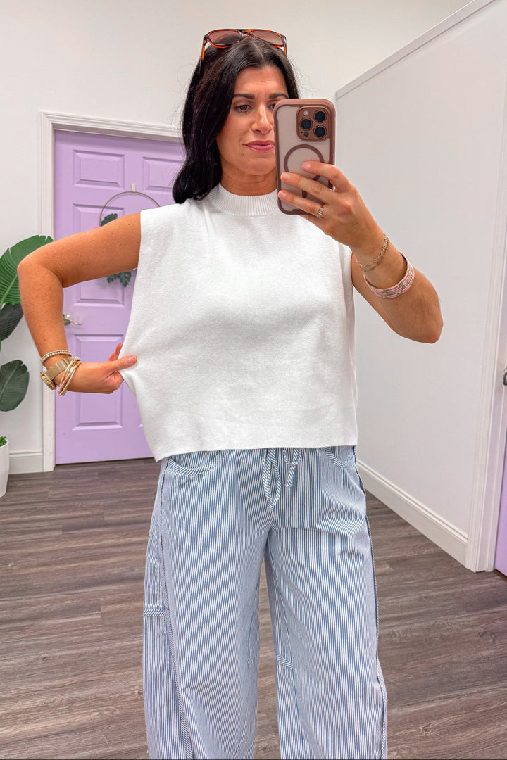 elevated basic white knit sleeveless top