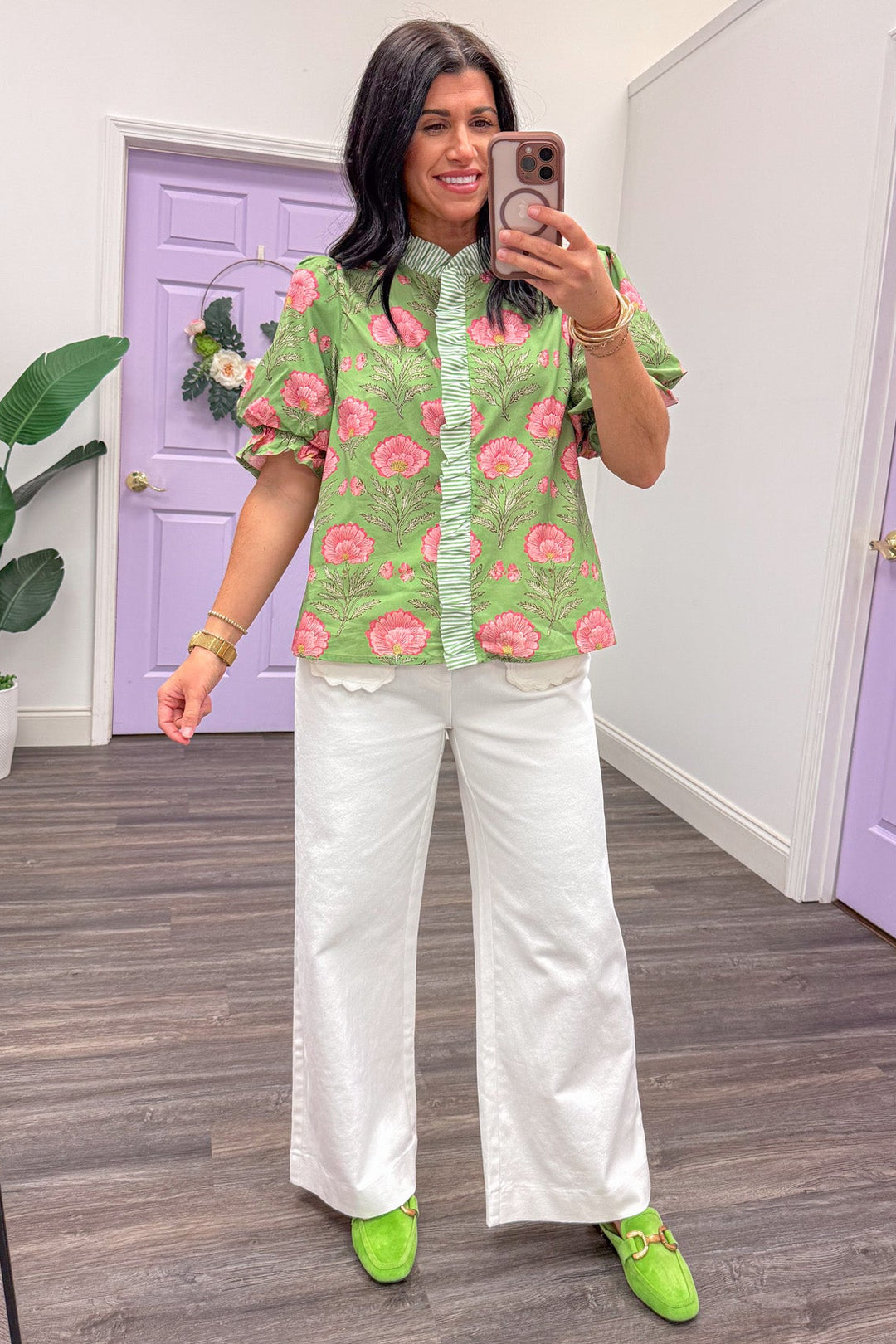 off white scallop detail twill denim wide leg pants