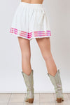 Peach Love California White french terry knit wide leg shorts accented with pink sequins