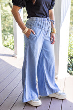 wide leg chambray denim pants