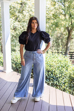 wide leg chambray denim pants