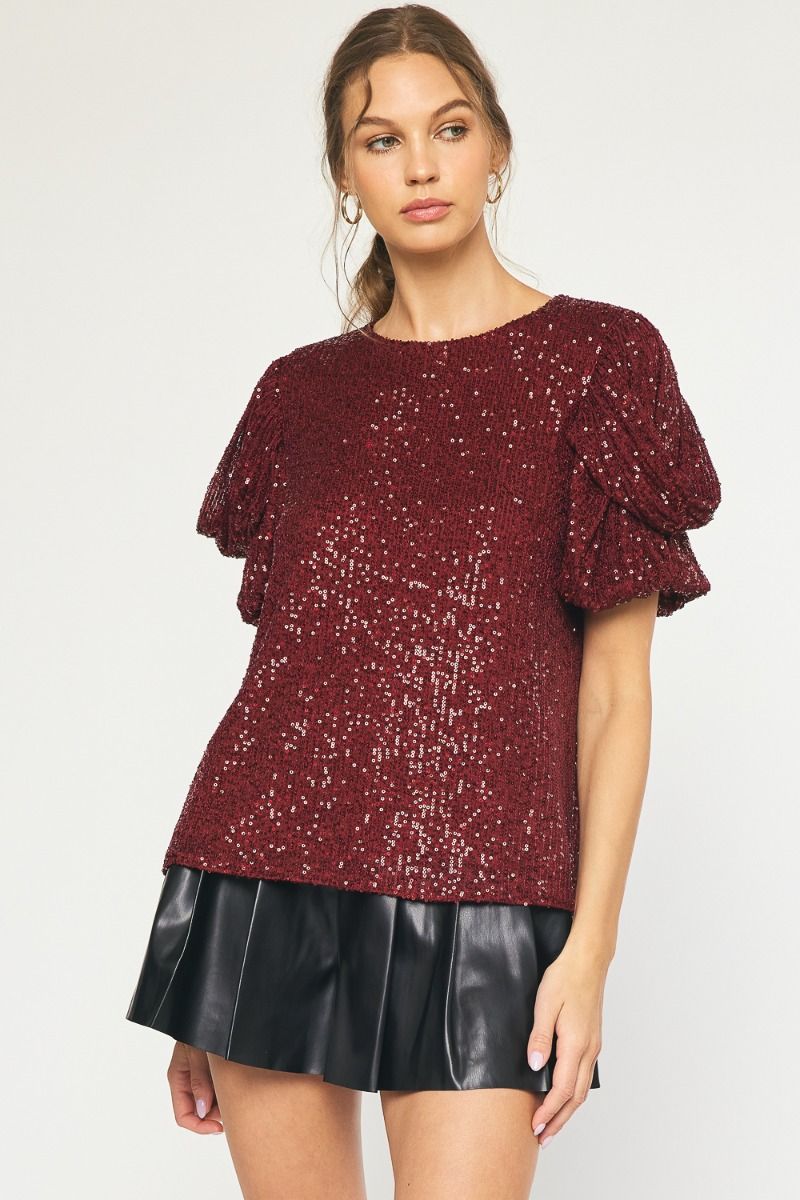 wine sequin christmas party top