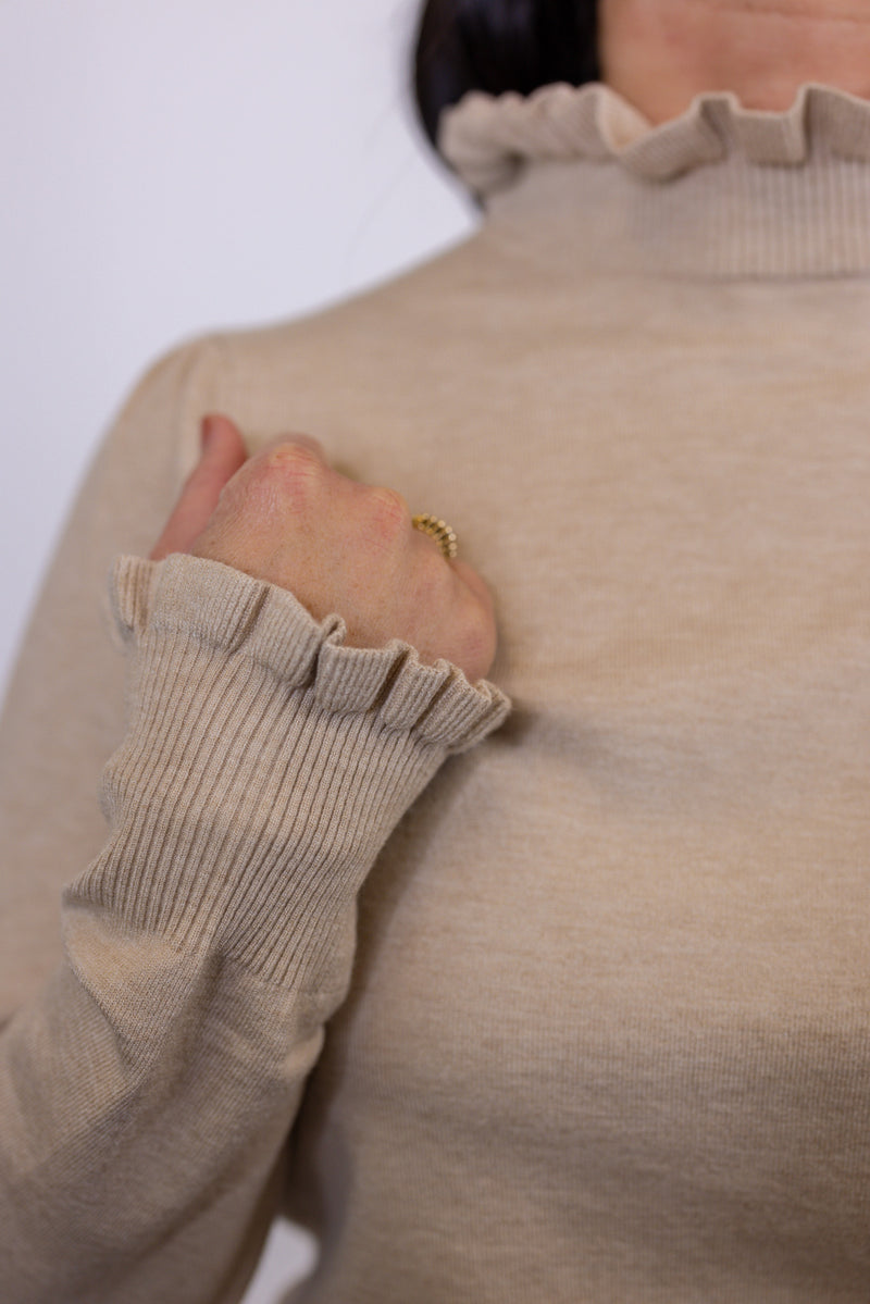 oatmeal mock neck elevated basic staple top