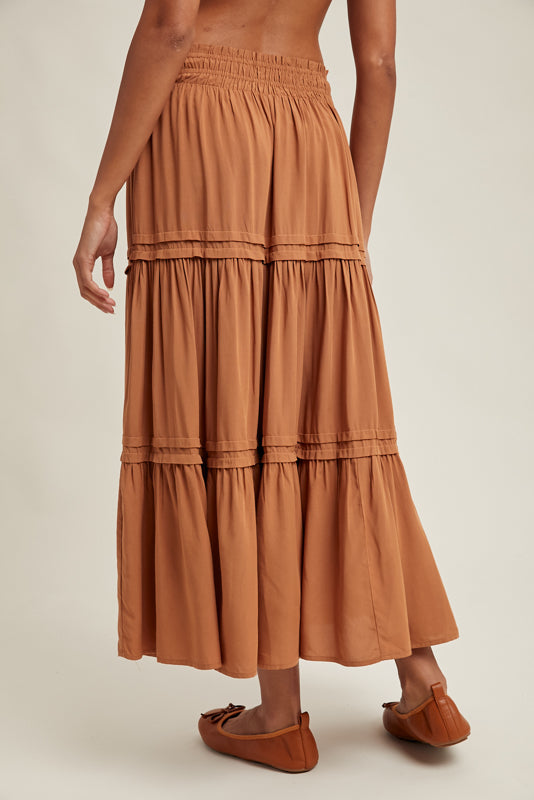 wishlist brand caramel smocked waistband flowy midi skirt back