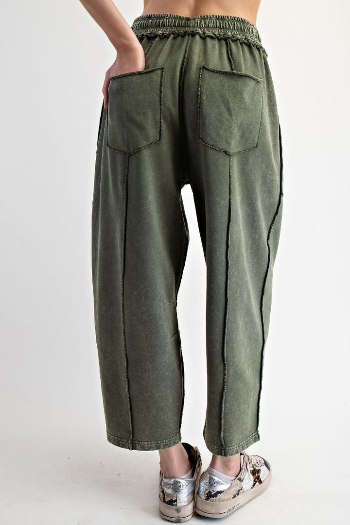 Back view of women's green cargo pants