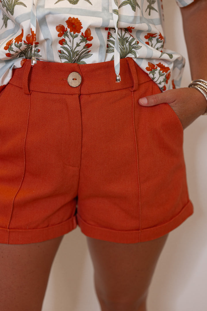 Women's rust twill denim pintuck shorts by Entro