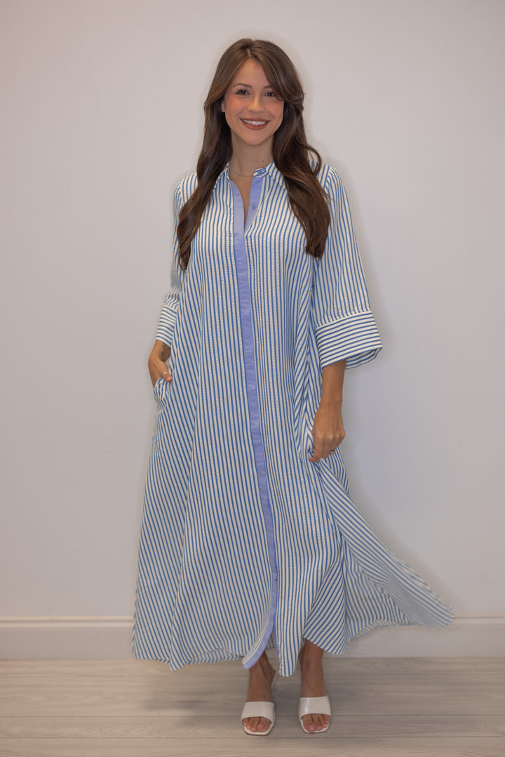 Women's striped blue maxi dress by Entro