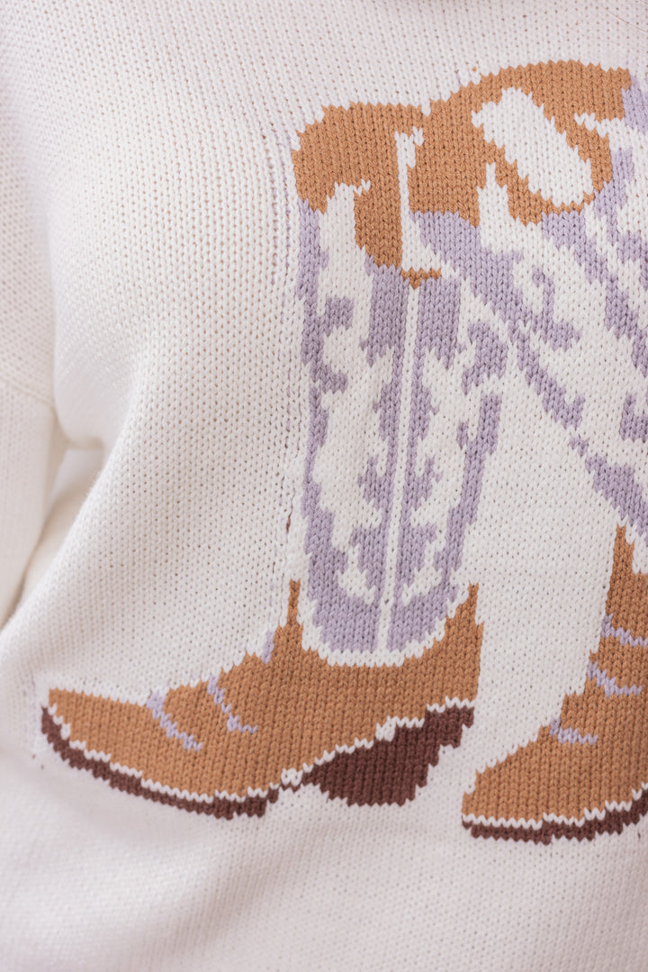 Cowboy Up Ivory Boot Sweater