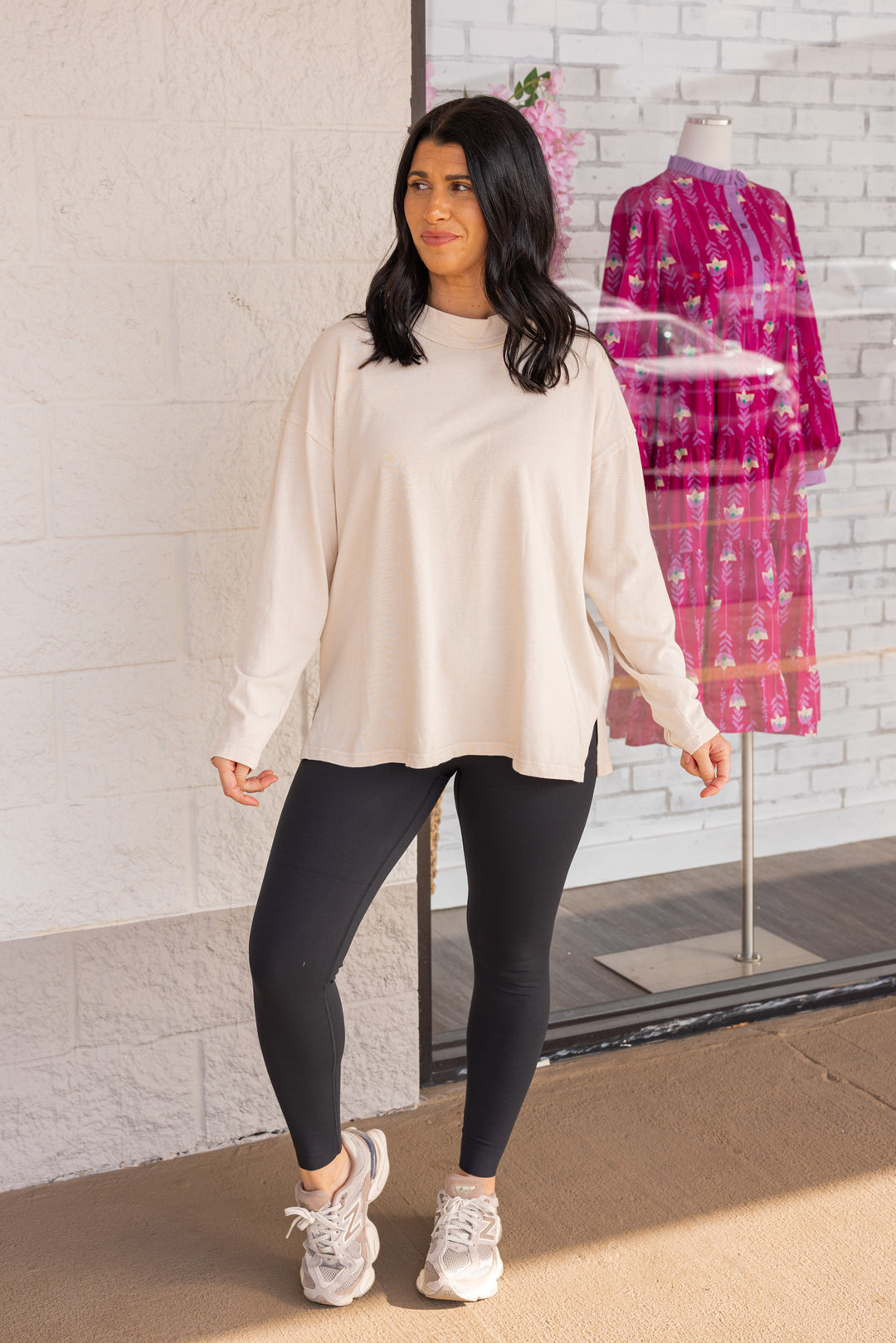 Women's off white knit long sleeve top by Jodifl showing full front view