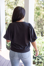 black crew neck bubble sleeve top