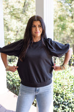 black crew neck bubble sleeve top