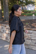 dressy black lace pearl button top