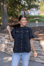 dressy black lace pearl button top