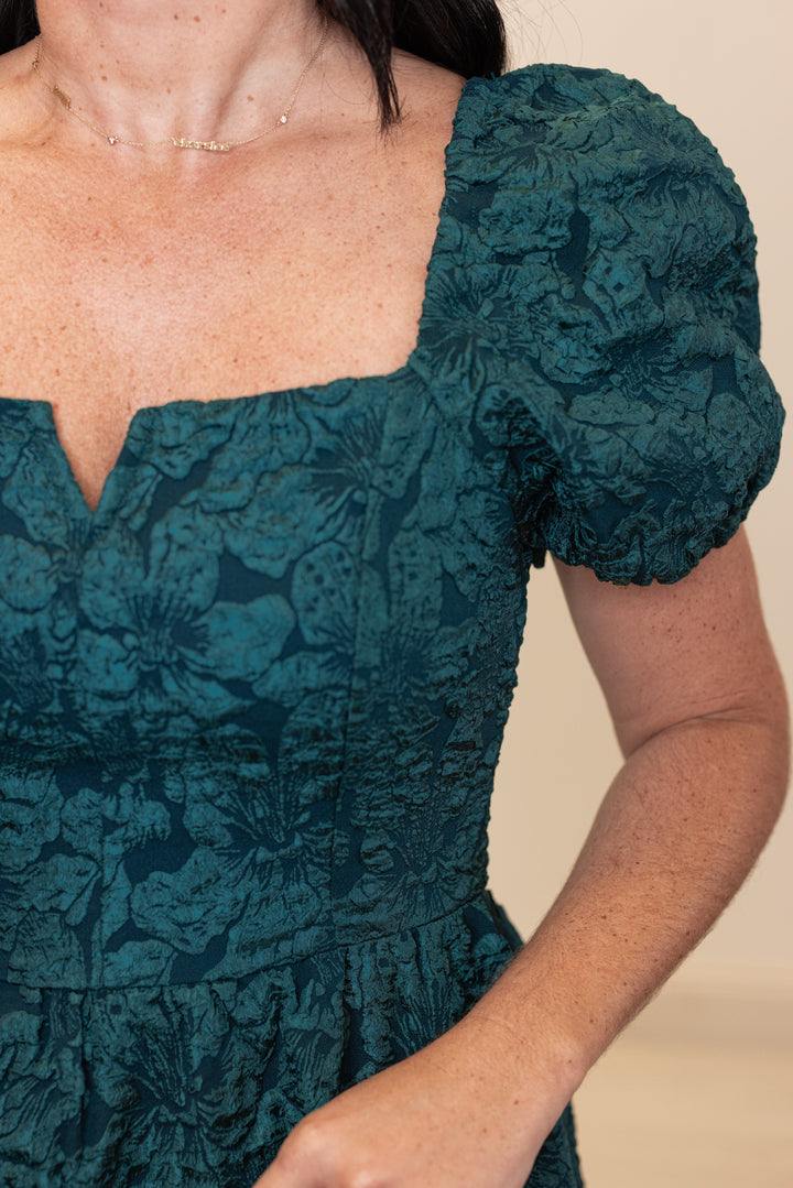 Jacie Jacquard Forest Green Midi Dress