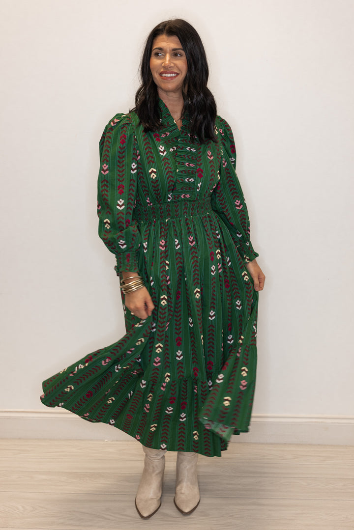 Pretty Petals Green Midi Dress