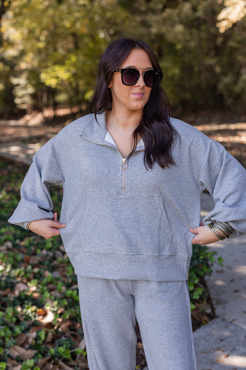 heather grey quarter zip pullover