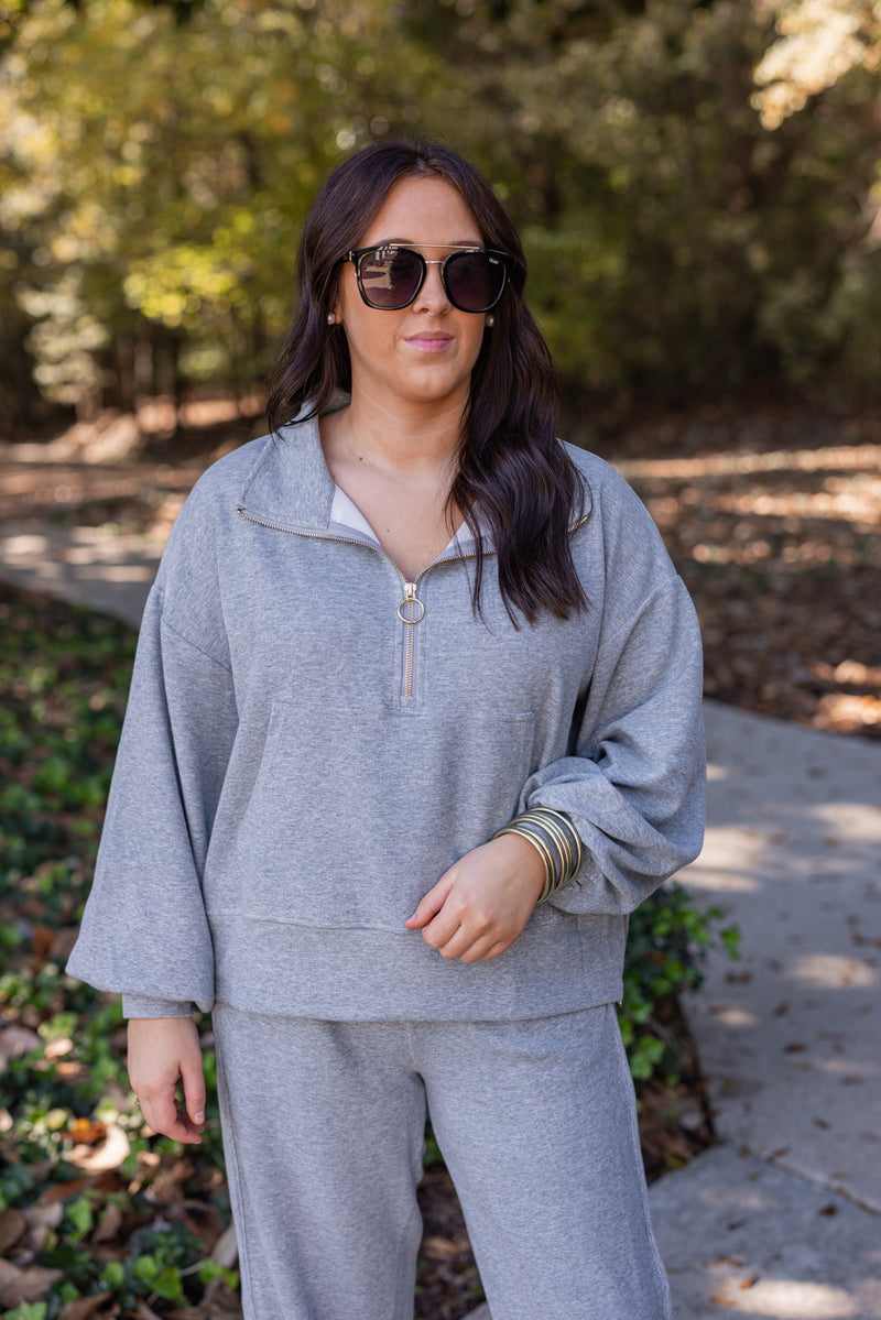 heather grey quarter zip pullover