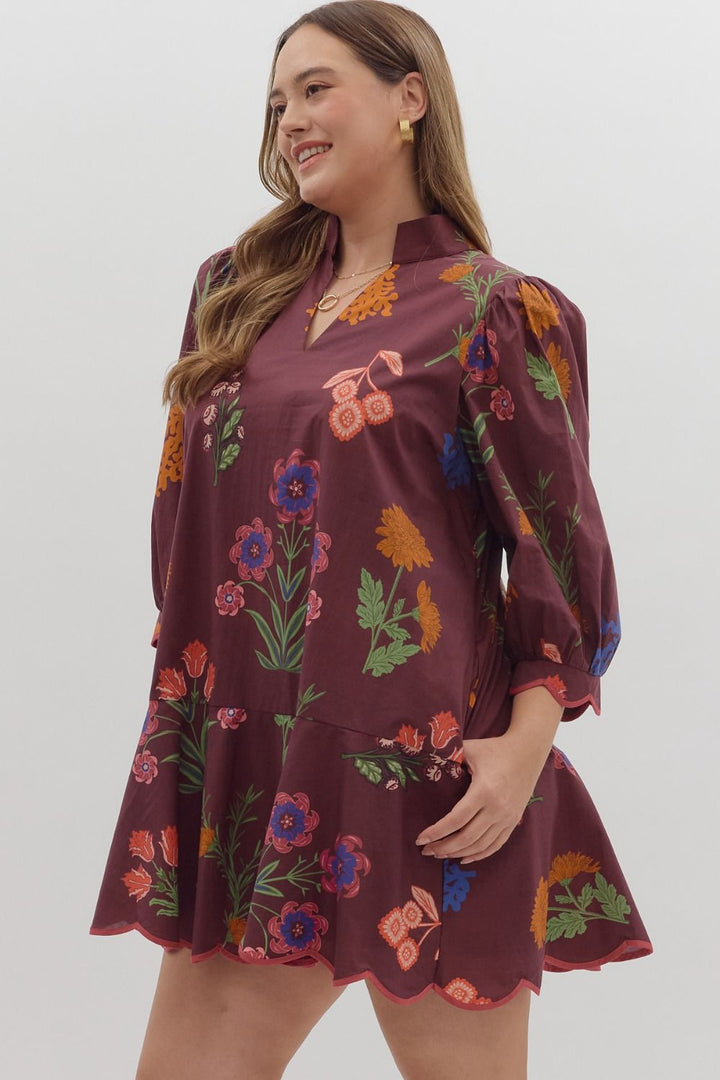 entro plus size plum floral fall dress side