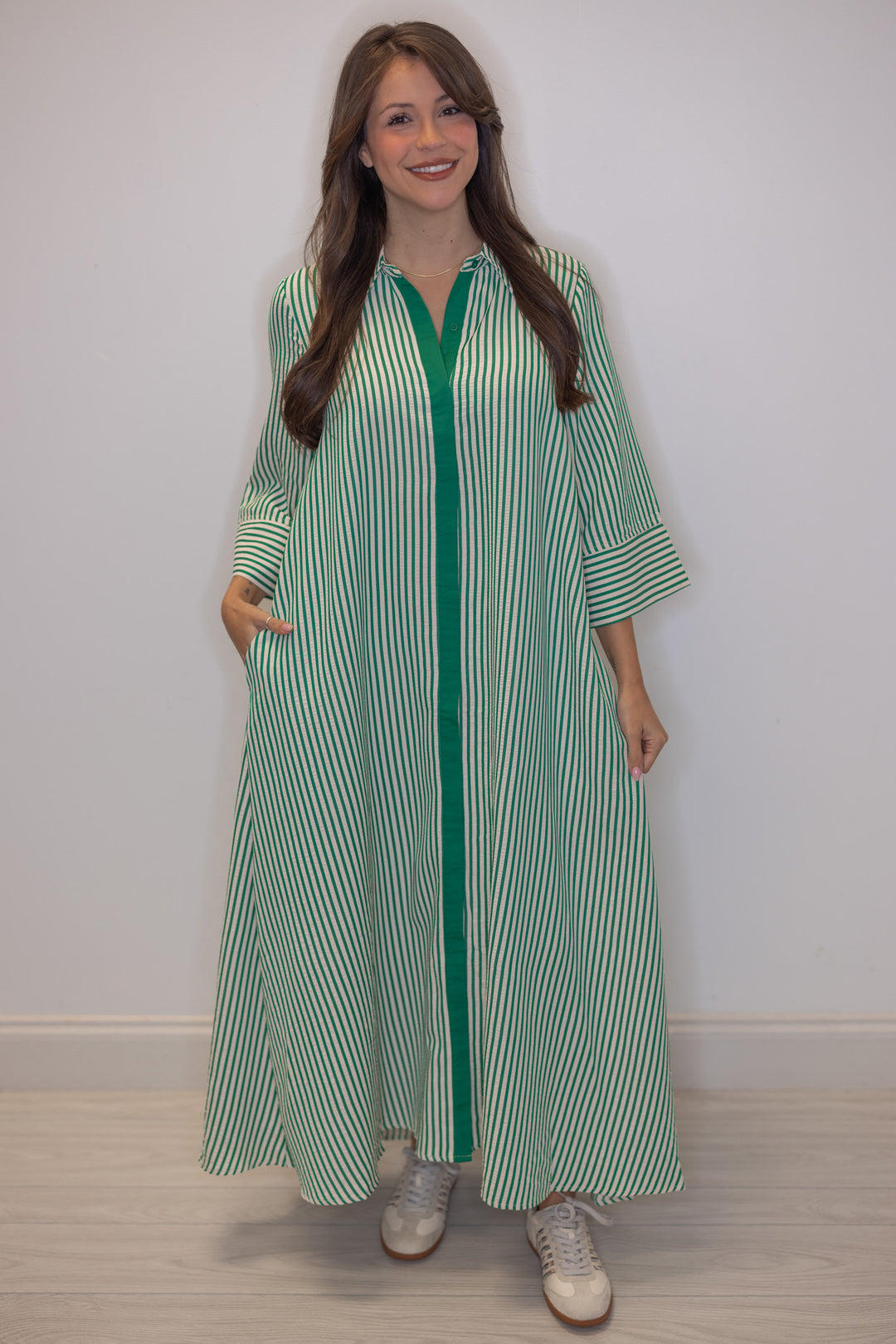 Women's striped green maxi dress by Entro