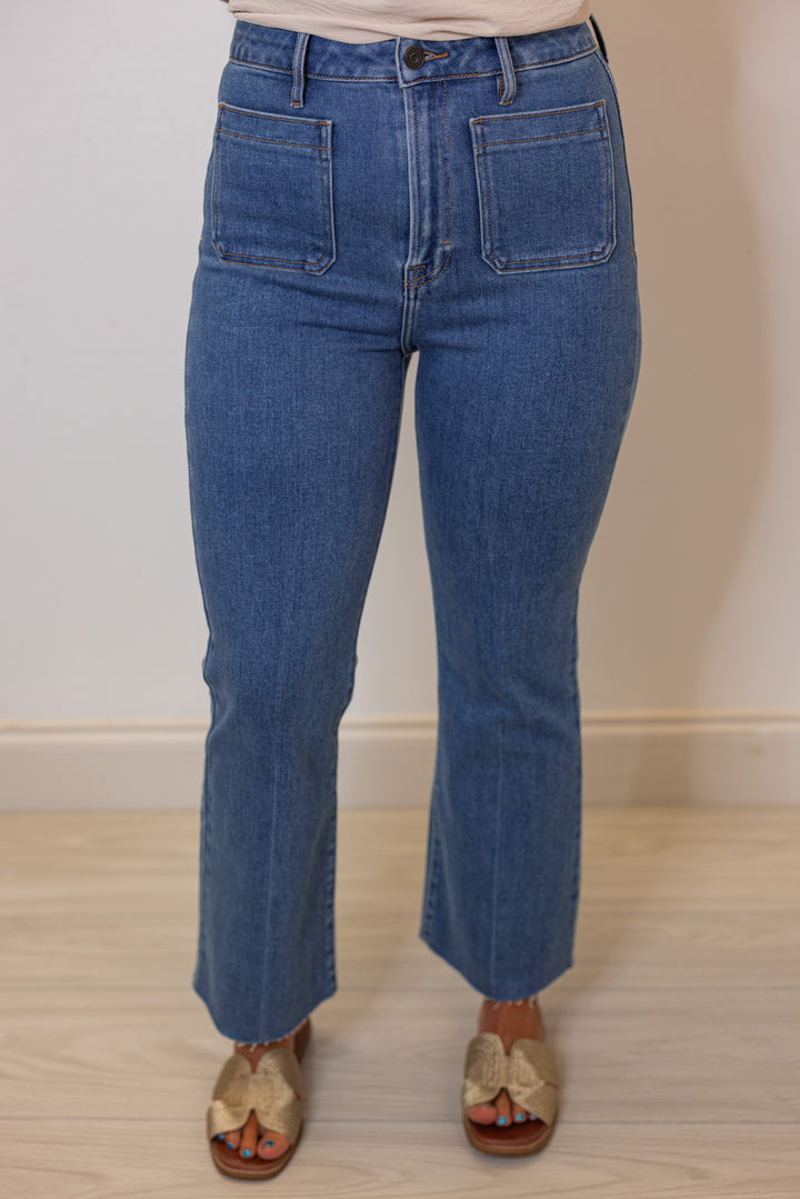 Hidden Jeans Happi crop flare jeans in medium dark denim