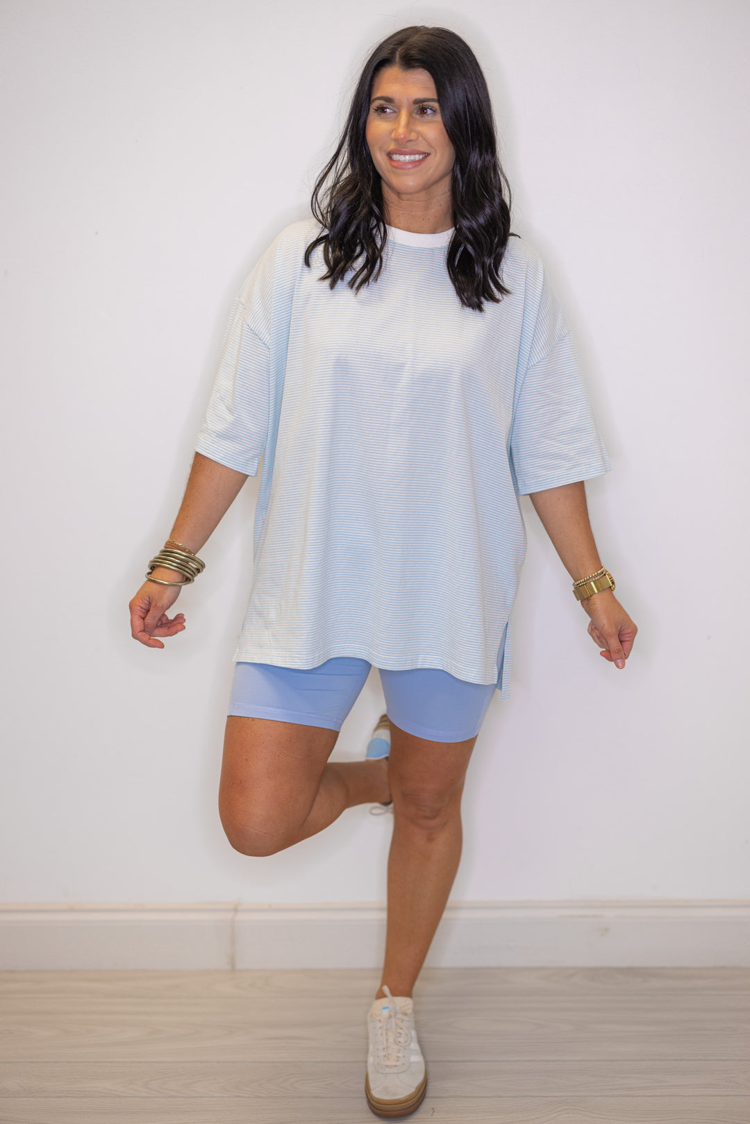 Women's pastel blue biker shorts with side pockets By Rae Mode
