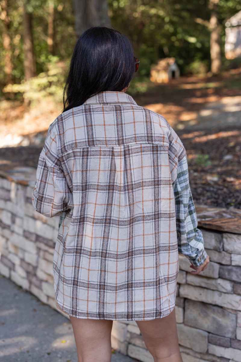 tan olive plaid flannel top