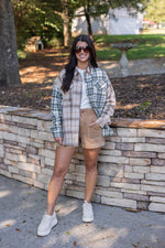 tan olive plaid flannel top