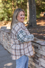 tan olive plaid flannel top