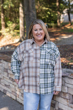 tan olive plaid flannel top