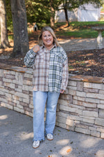 tan olive plaid flannel top