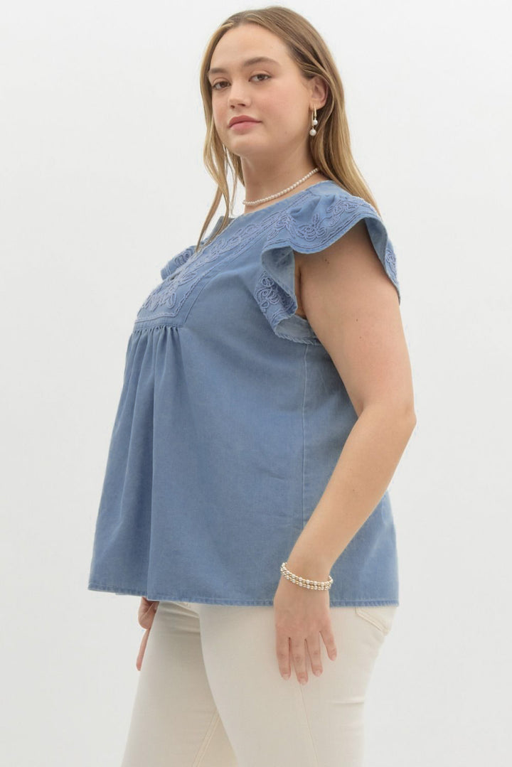 women's plus size denim dressy top