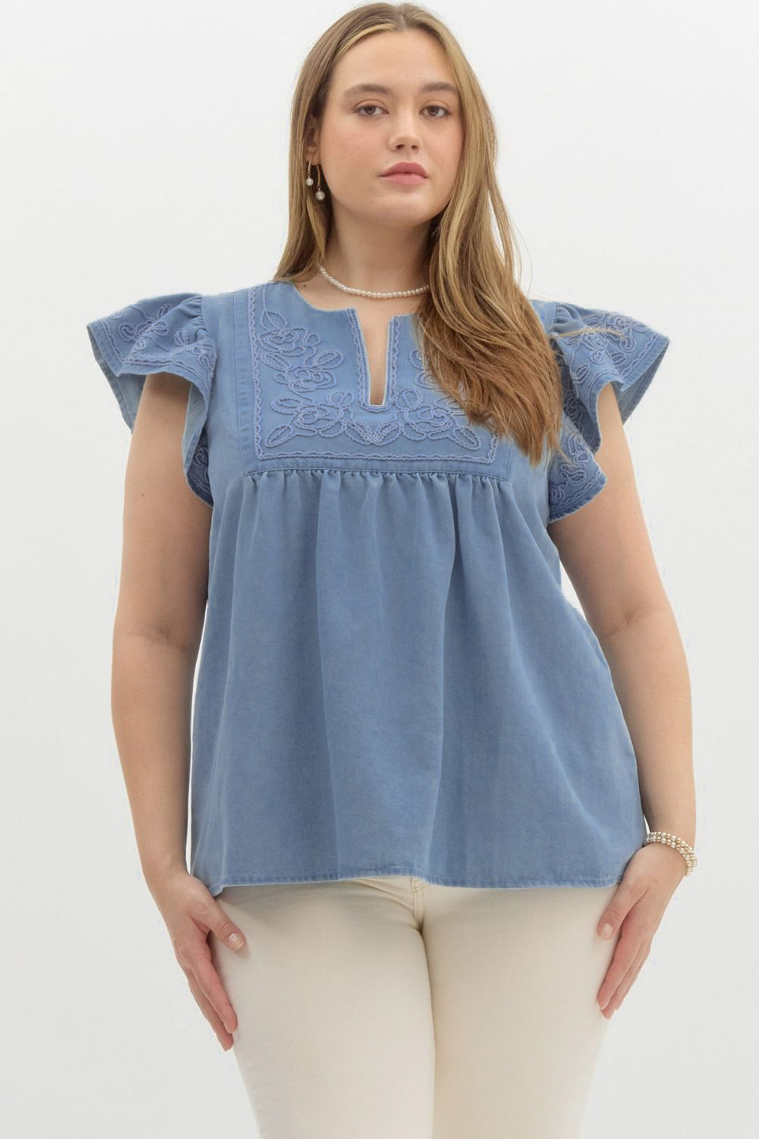 women's plus size denim dressy top