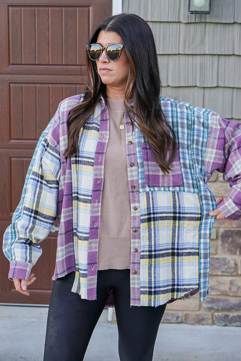 purple plaid flannel shirt