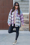 purple plaid flannel shirt