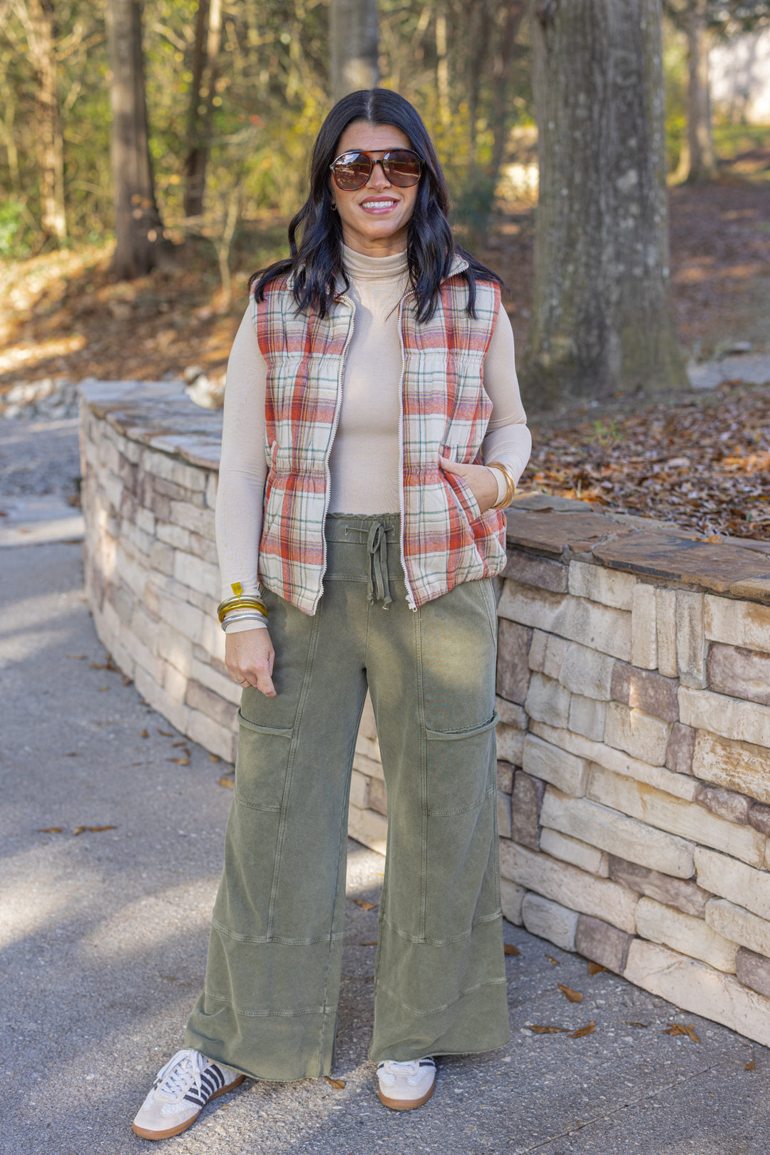 Women&#39;s French terry knit wide leg pants olive by Easel