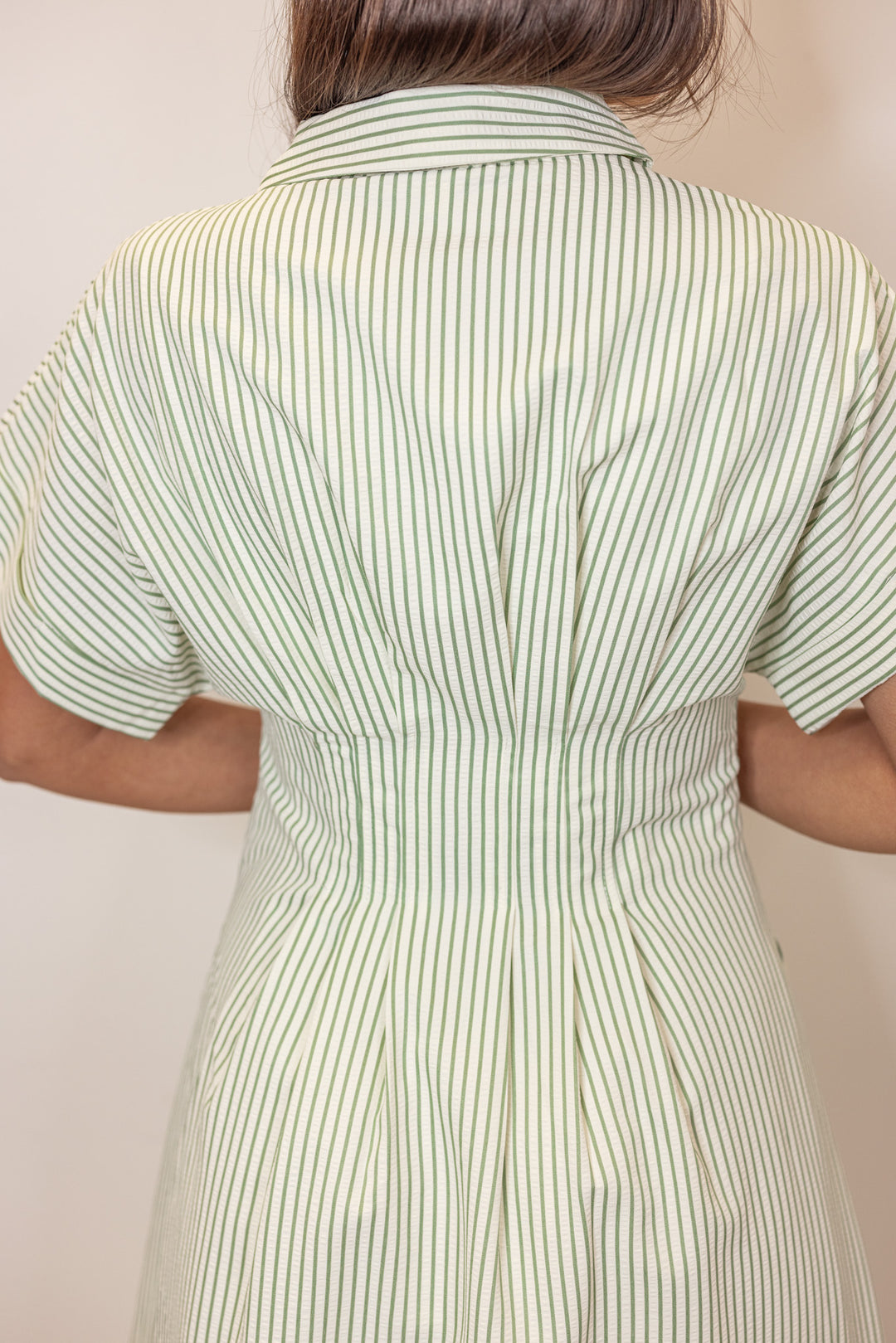 green stripe pin tuck midi dress