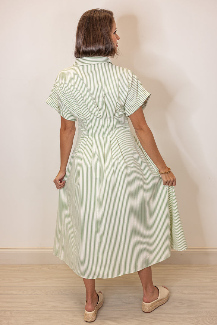 Polished Green Striped Midi Dress