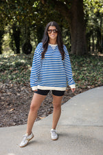 blue stripe crew neck pullover