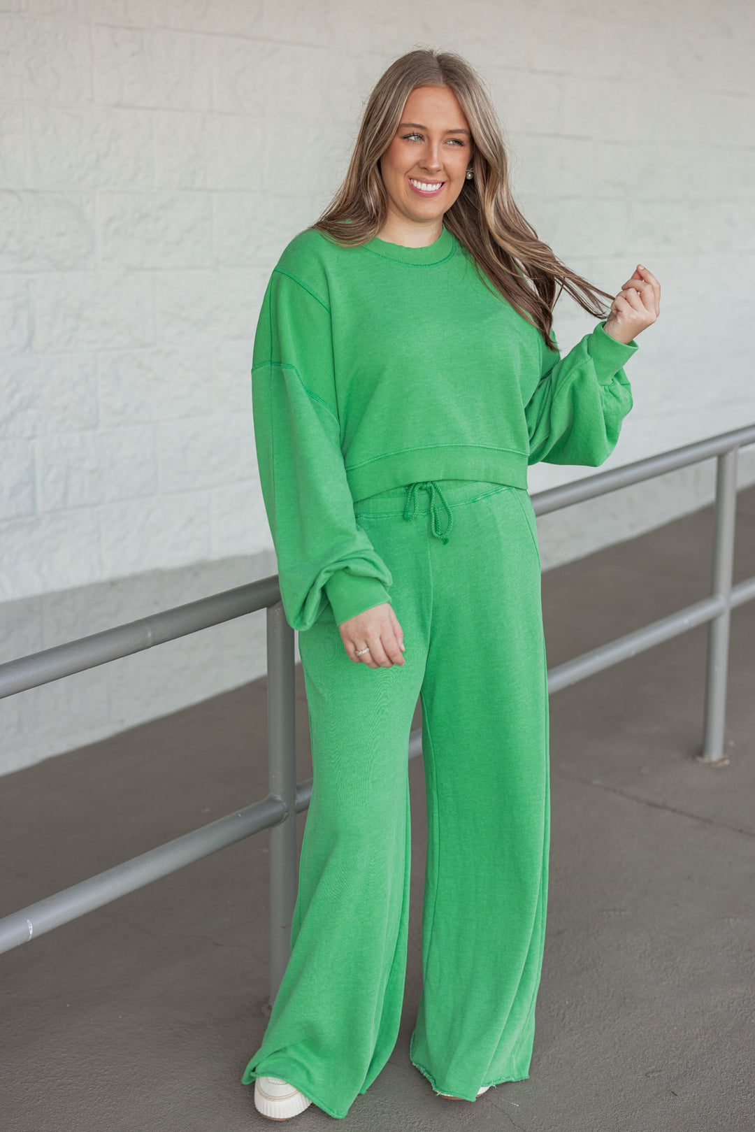 women's green wide leg lounge pants 