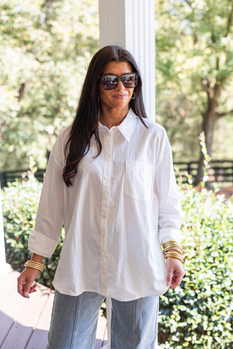 white button down cotton linen blouse