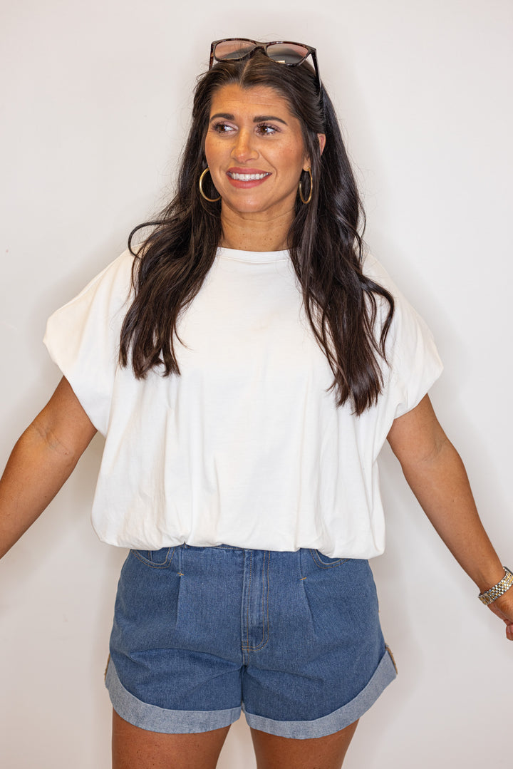 white bubble hem cropped basic short sleeve top by Wishlist