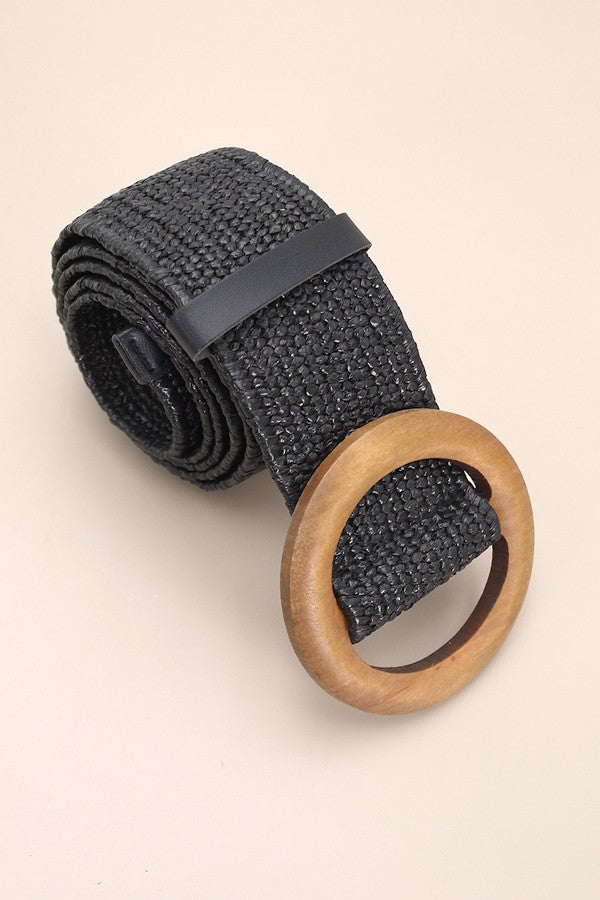 wooden woven black elastic belt