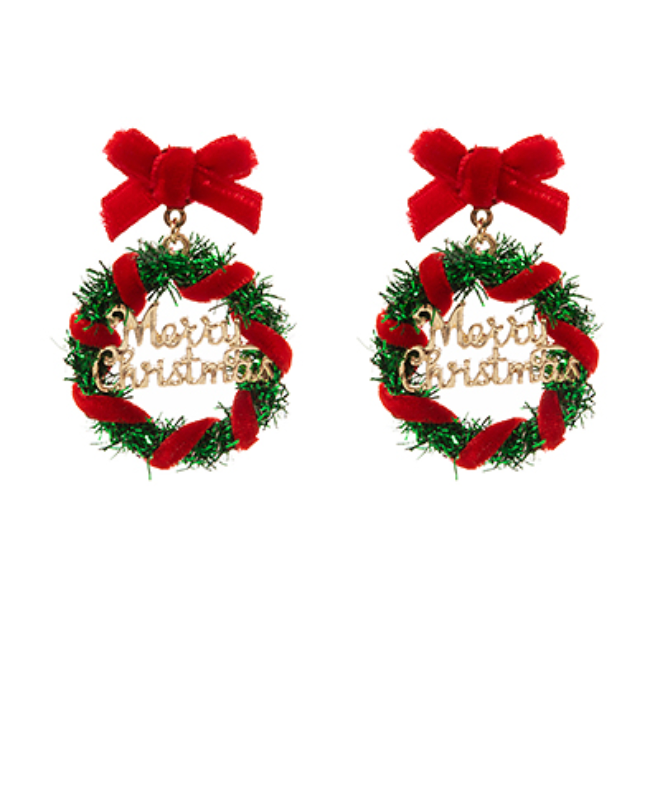 MERRY Christmas wreath earrings